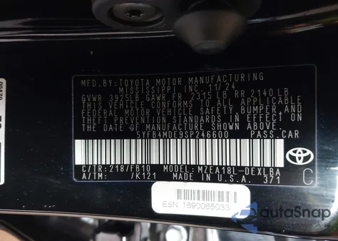 2025 Toyota Corolla Le from USA, damaged, VIN 5YFB4MDE9SP246600